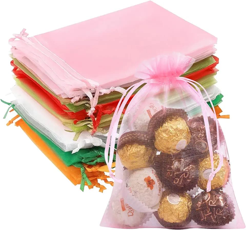 50PCS Organza Bags 5x7 Multicolor, Small Gift Bags Mini Mesh Pouches Drawstring Sheer Goodie Baggies for Jewelry Candy Sachet Birthday Wedding Party Favor Halloween Christmas Treats Gifts