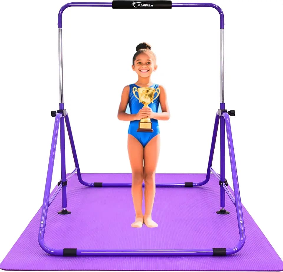 MARFULA Foldable Gymnastic Bar, Adjustable Kip Bar for Kis Ages 3-12