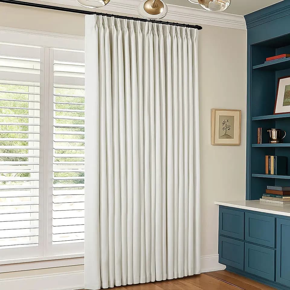 Natural Pinch Pleat 100% Blackout Linen 102 Inch Long Curtains 60 Inch Wide