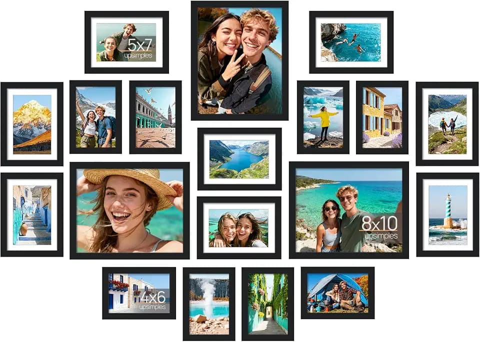 upsimples Picture Frames set of 19, Including 8x10, 5x7, 4x6 Black Frame