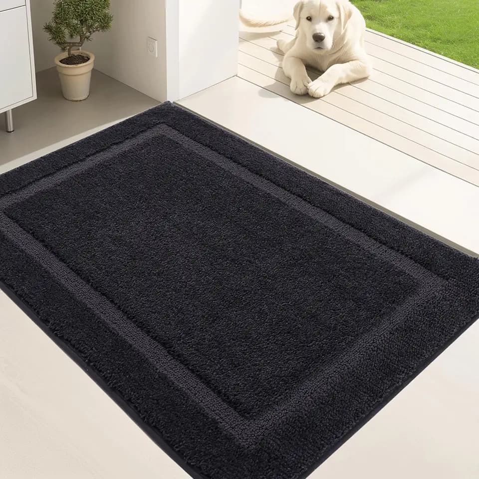 Oiilores Door Mat Indoor Entrance, Dirt Trapper Entryway Rug with Non-Slip Rubber Backing, Washable Inside Front Entry Rugs, Super Absorbent Doormat for Home, Dog Mat for Muddy Paw, (34" x 59", Black)