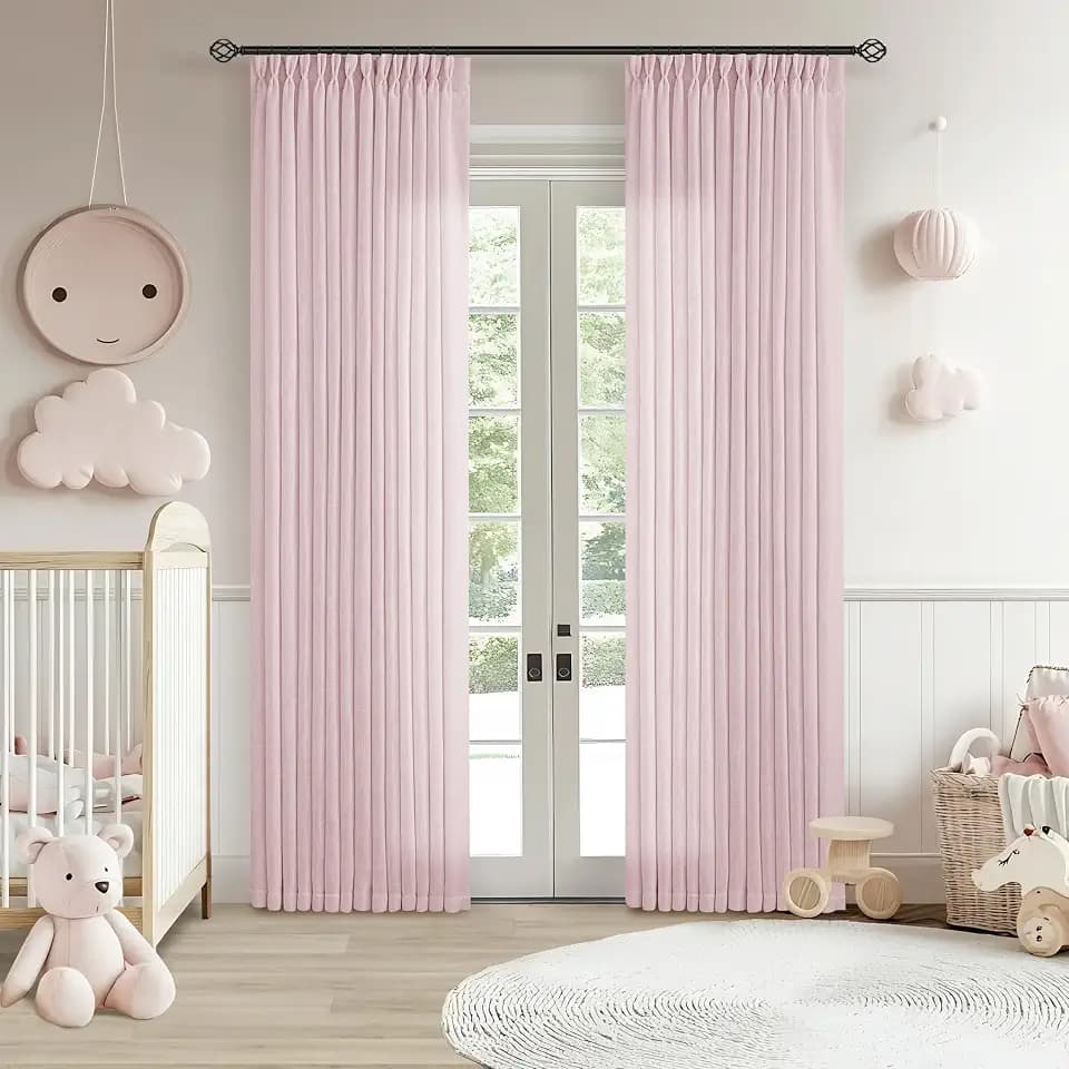 Light Pink Linen Pinch Pleat Curtains 84 Inch Length 2 Panels Set 40x84