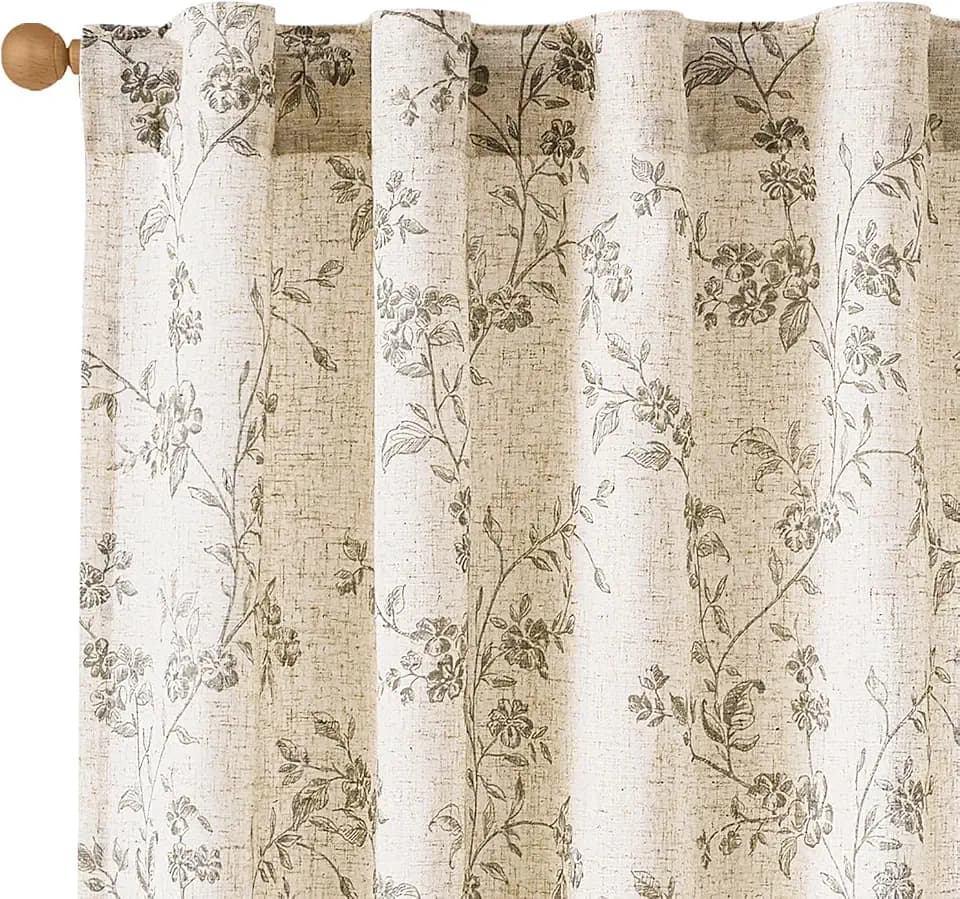 Lazzzy Grey Vintage Floral Linen Curtains Farmhouse 38W X 84L 2 Panels