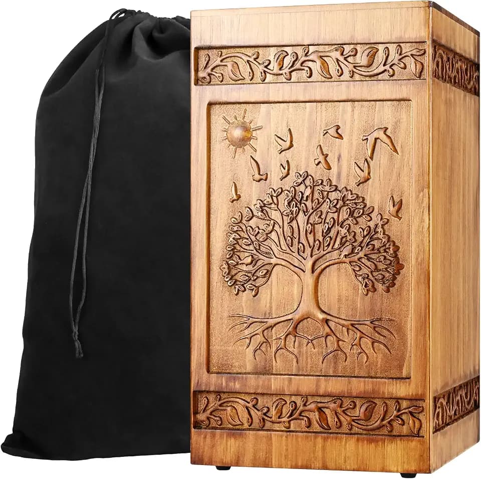 Wooden Urn for Ashes Adult Male Female, Handcrafted Large Cremation Urns Box for Human Ashes Adult Men Women, Memorial Decorative Funeral Urn with Tree of Life Carvings