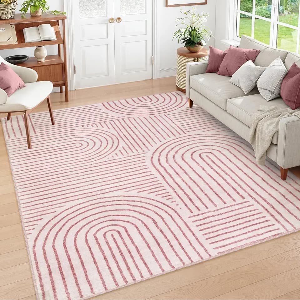 Lahome Washable Rugs 5x7, Soft Pink Rugs for Bedroom Girls Living Room