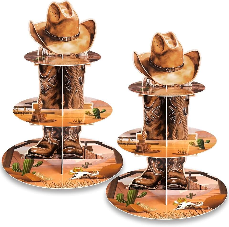 NatNarr 2 Pack Western Cowboy Cupcake Stand Western Party Decorations