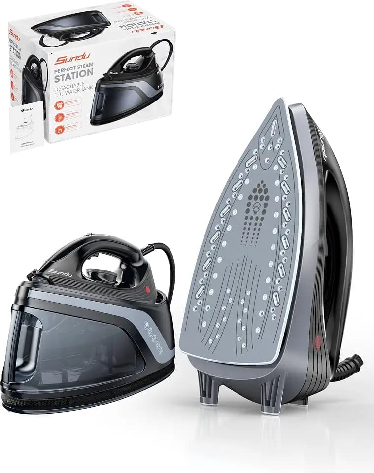 1500W Steam Iron & Vertical Steamer, 1300ml Leak-Proof Water Tank, Ceramic Soleplate, Auto-Off Safety, Burst Steam, Self-Cleaning, Anti-Calc Anti-Drip(Noble Black)