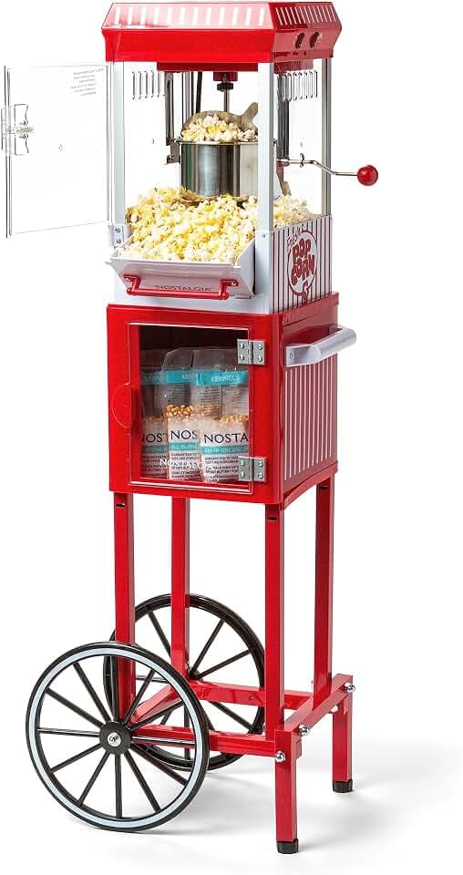 Nostalgia Popcorn Maker Machine - Professional Cart With 2.5 Oz Kettle Makes Up to 10 Cups - Vintage Popcorn Machine Movie Theater Style - Red & White