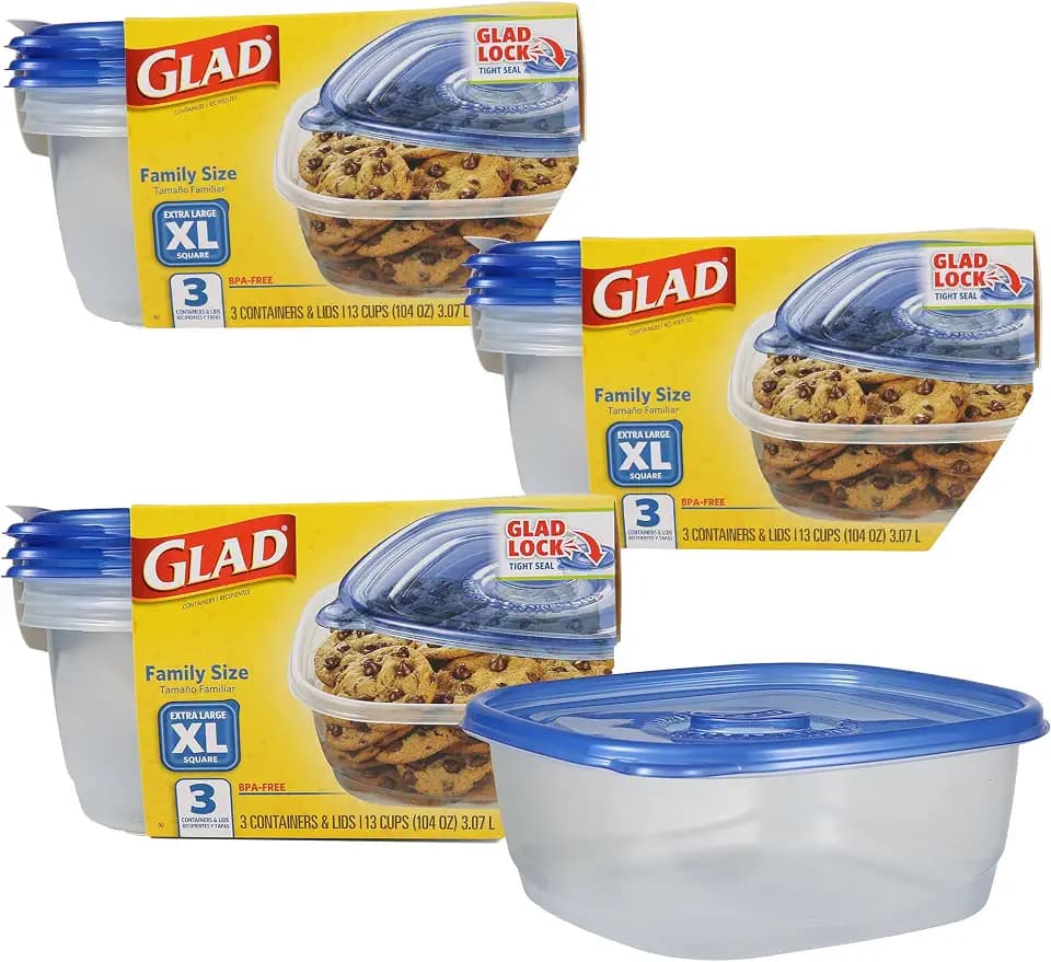 Glad GladWare XL Square Food Storage Containers, 104 Oz, 3 Count, 3-Pack