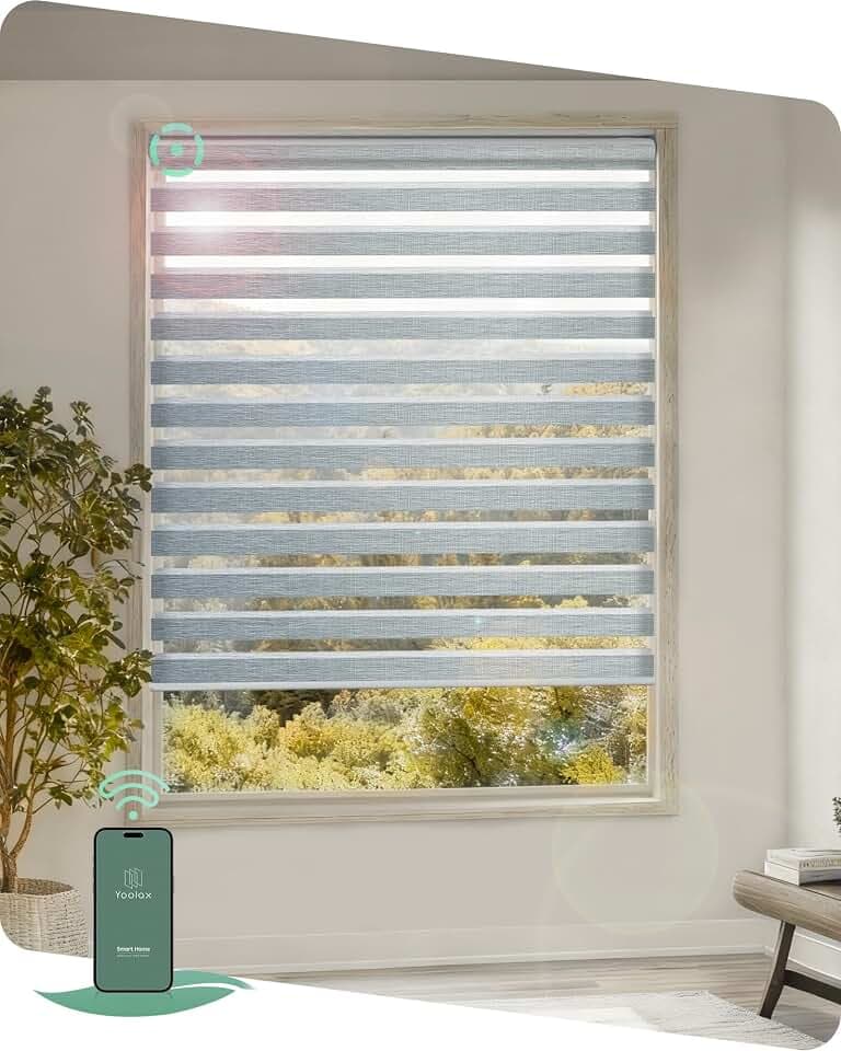 Yoolax Motorized Zebra Blinds for Windows, APP Control, 34" W x 72" H, Grey