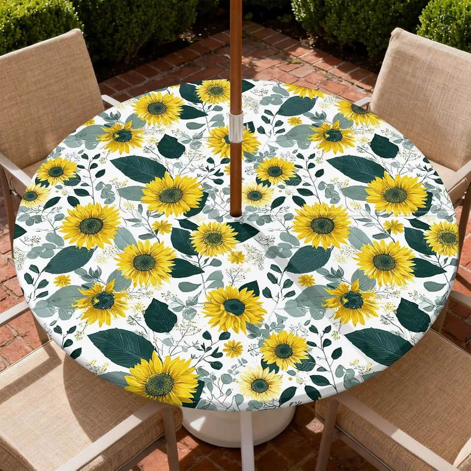 Outdoor Tablecloth with Umbrella Hole and Zipper Fits 49-52" Tables