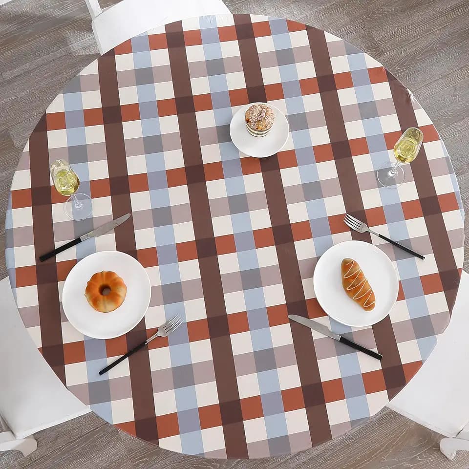 Walrus Round Vinyl Fitted Tablecloth with Flannel Backing Elastic Edge Design Table Cover Waterproof Oil-Proof PVC Table Cloth Stain-Resistant Best for 37"-44" Round