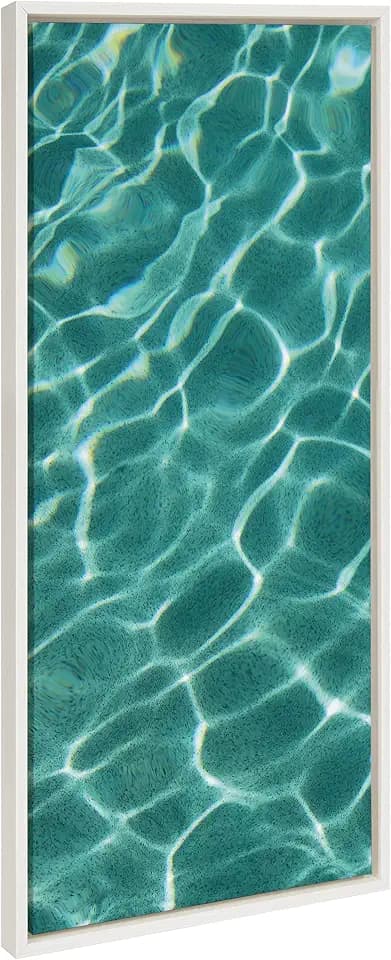 Kate and Laurel Sylvie Pool Days Framed Canvas Wall Art by Rachel Bolgov, 18x40 White, Light Coastal Underwater Pool Days Wall Decor Artwork