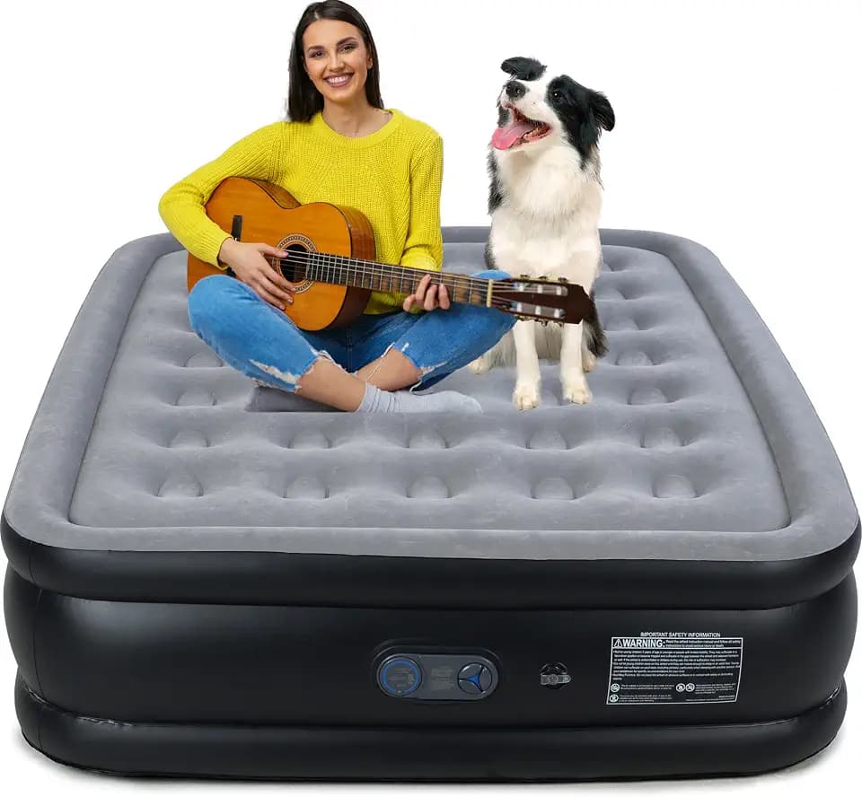 Queen Air Mattress with Built in Pump, Inflatable Mattress for Home, Blow up Air Bed 3 Min Quick Inflation and Deflation, Thin Velvet Top, 18'' Queen Size Gray