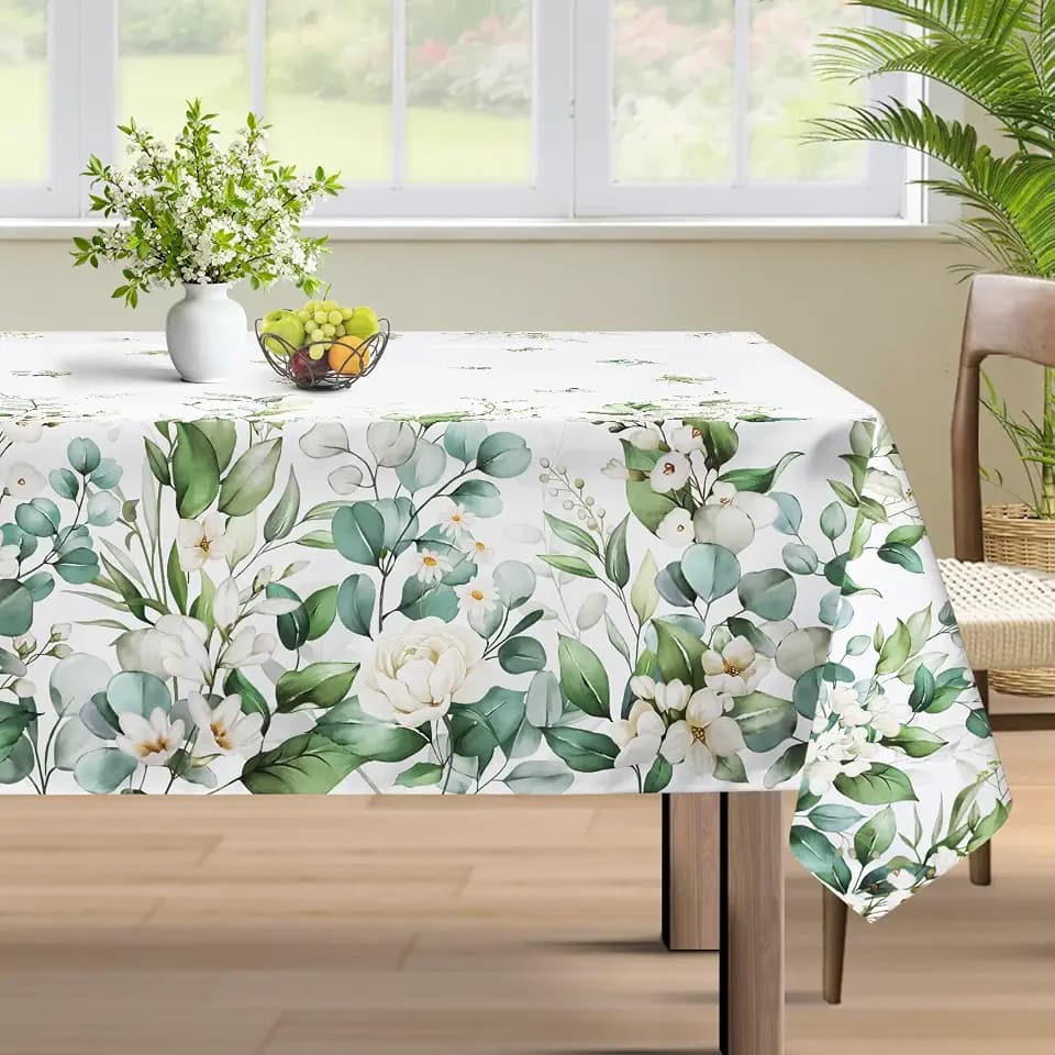 Spring Eucalyptus Leaf Washable Rectangle Table Cloth 60x84inch