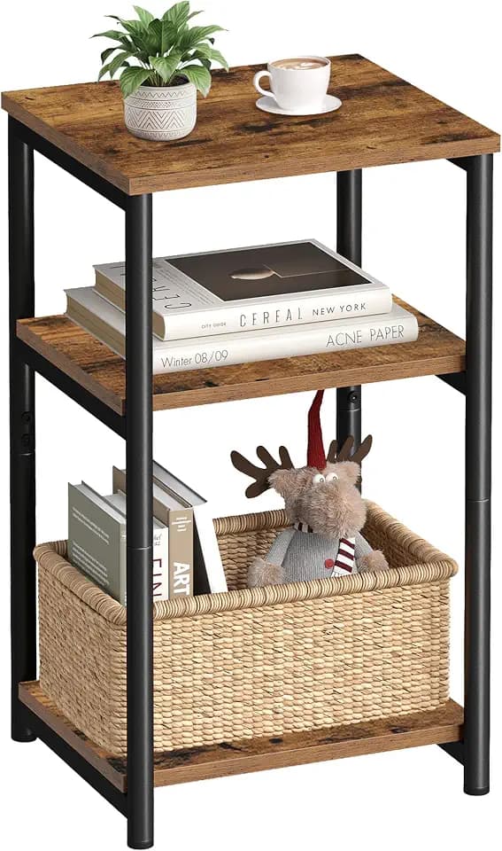 VASAGLE Side Table, Small End Table, Tall Nightstand, Steel Frame