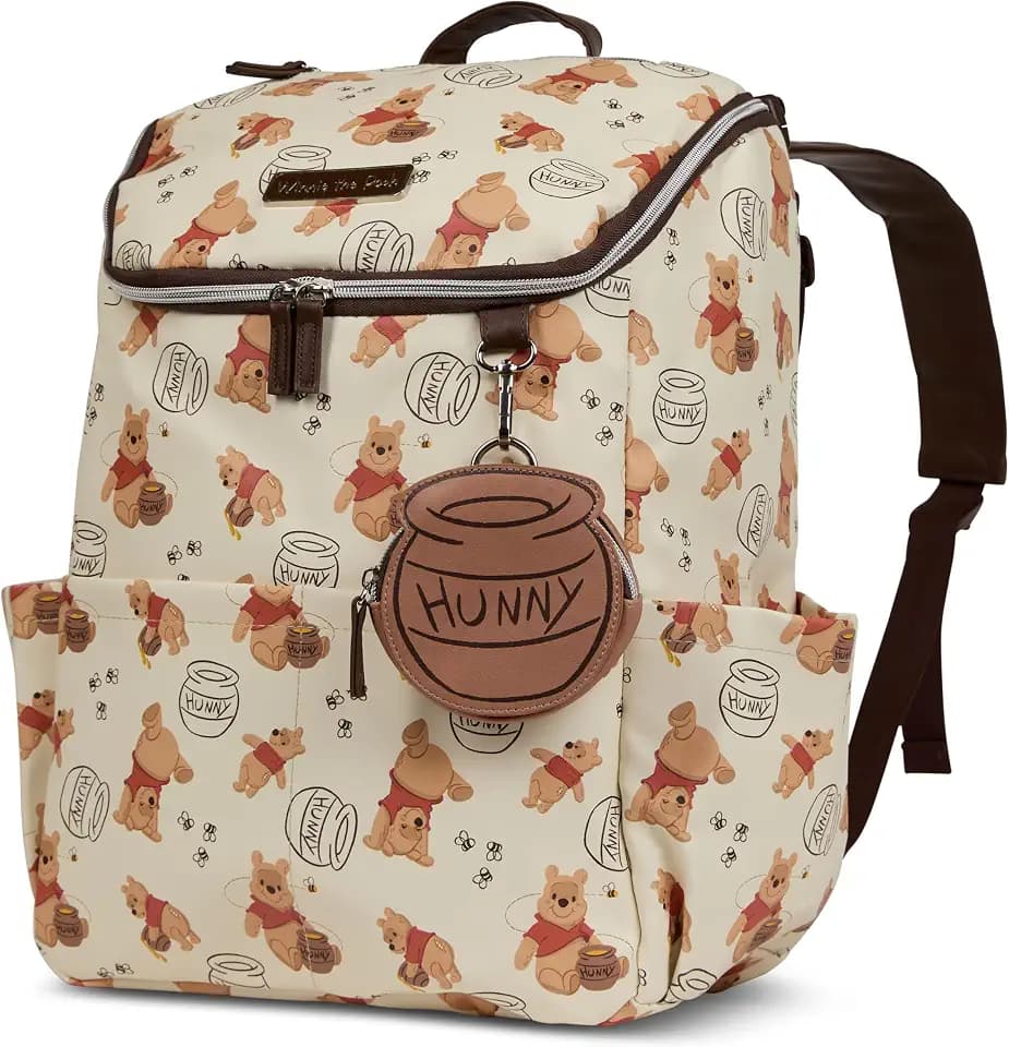 Disney Diaper Bag Backpack with Changing Pad Winnie the Pooh – 16” Nylon Baby Bag for Parents, Insulated Bottle Holders, Multiple Storage Pockets