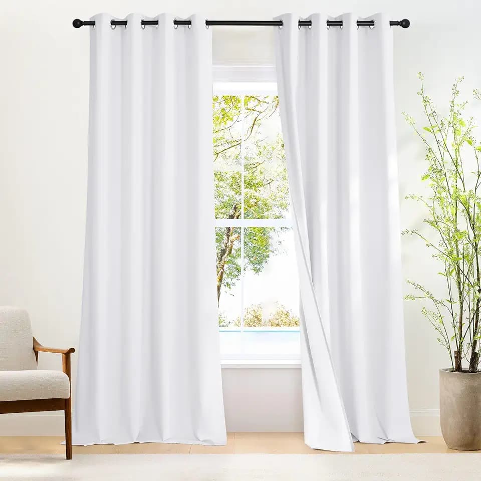 NICETOWN 100% Blackout Long Curtains 102 Inches Length, Privacy Room Darkening Divider Grommet Curtains for Living Room/Bedroom/Glassdoor/Patio, 1 Panel, Pure White, 66W x 102L