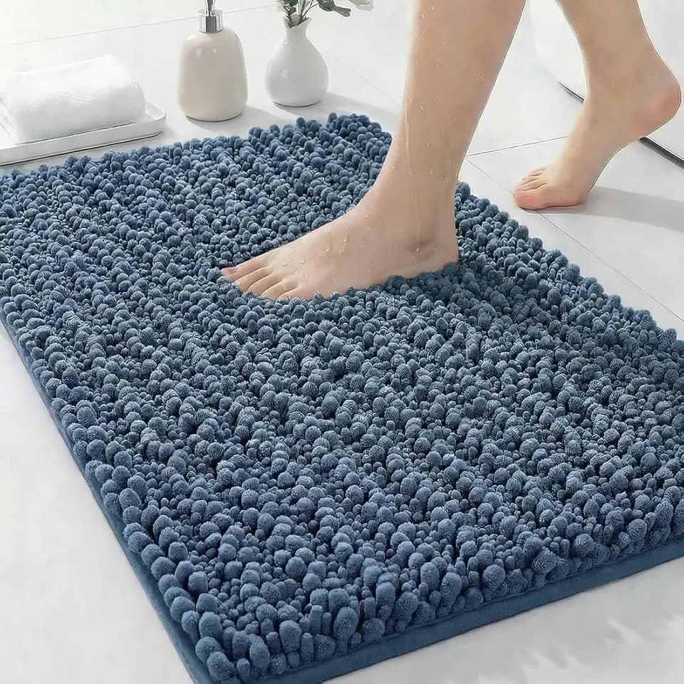 ILANGO Bathroom Rugs Light Blue 36x24, Soft Absorbent Chenille Bath Rugs