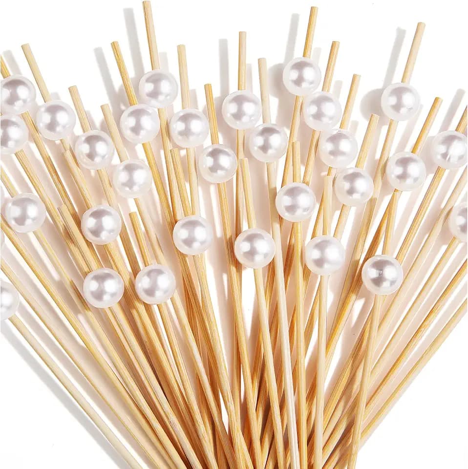 400 Pcs Pearl Cocktail Picks 4.7Inch Toothpicks Cocktail Sticks Bamboo Toothpicks, Appetizers Fruit Skewers Sandwich Cupcakes Decorative Toothpicks for Chrisrmas Wedding Holiday Birthday Party
