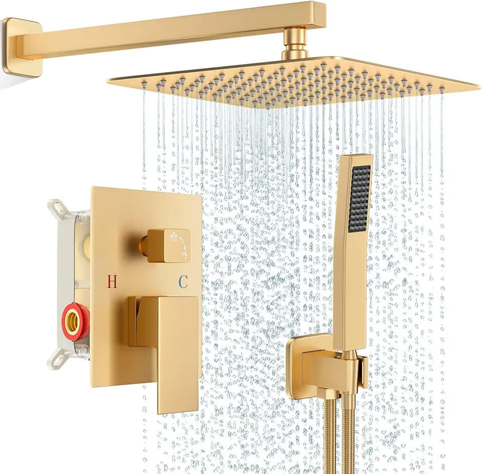 FPXRNG Shower Faucet Set with 12 Paint Gold Rain Shower Head