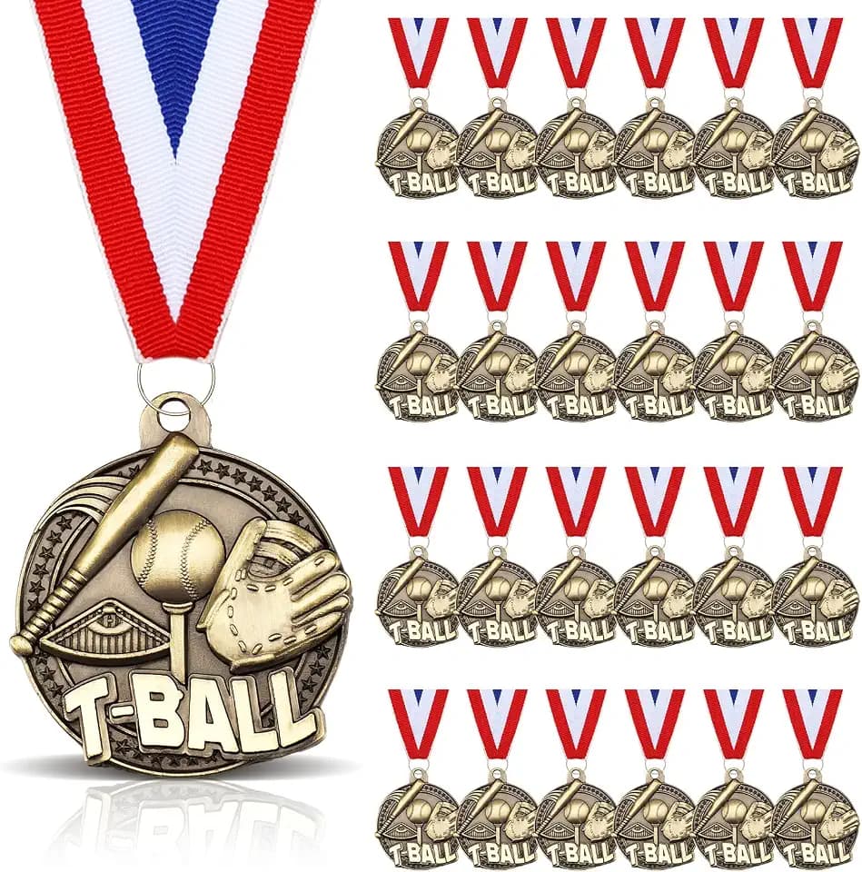 24 Pcs Gold Medals Bulk 2 Inch Award Ribbons Sports Themed Metal Medal Trophy for Team Day Tournaments Birthday Party Winner Gifts