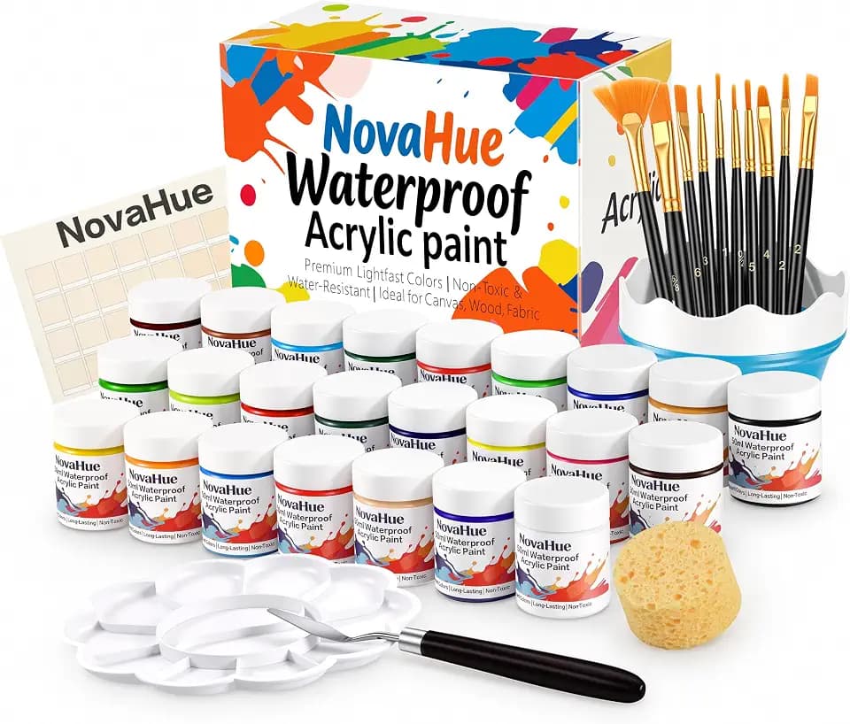 Acrylic Paint Set, 24 Colors 1.78oz Bottles with 10 Art Brushes