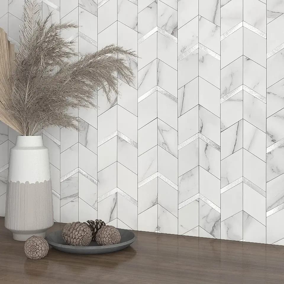 Kitchen Peel and Stick Backsplash Tiles Diamond White Silver 5pcs