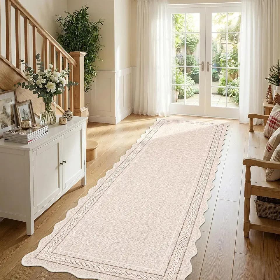 GarveeHome Scalloped Washable Rugs 2x6 Hallway Runner Rug Non Slip, Beige