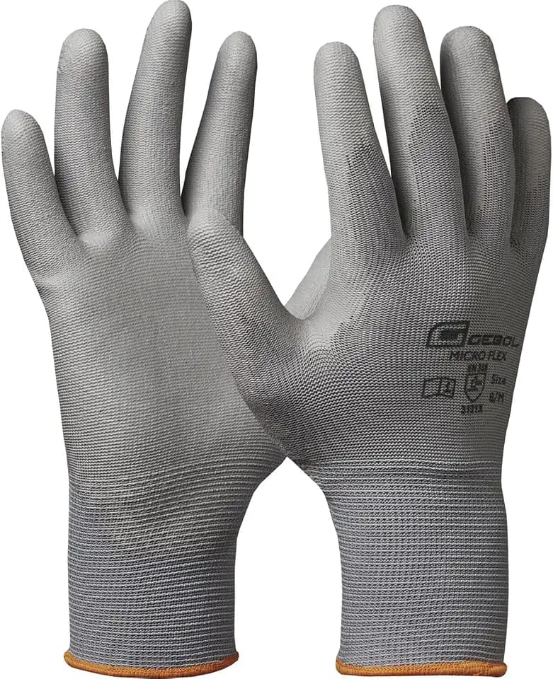 Gebol Micro-Flex 528912 Arbeitshandschuhe, Nylon mit PU-Beschichtung, Größe 9, 1 Paar, Grau