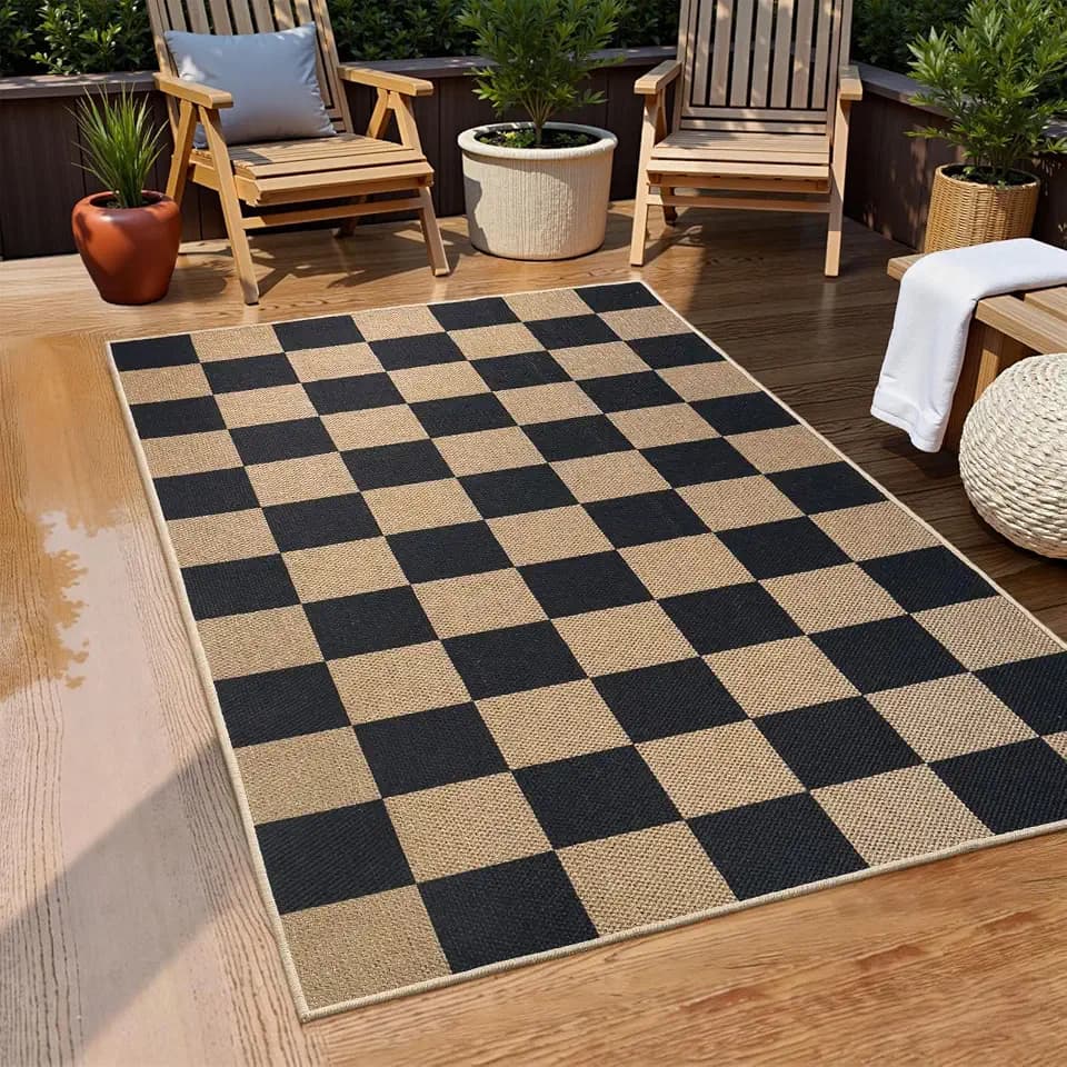 EDIMENS 3x5 Outdoor Rugs Checkered Easy Jute for Porch Patio Entryway Rug