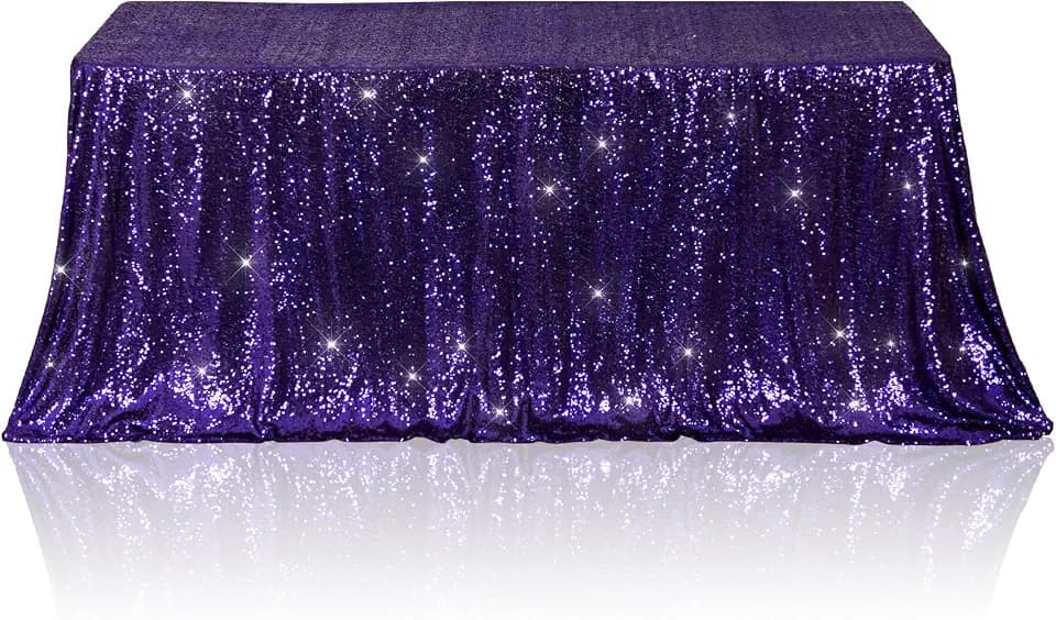Poise3EHome Purple Sequin Tablecloth 60×120 Inch Rectangle Sparkly Fabric Table Cloth for Halloween Birthday Wedding Party Holiday Decoration
