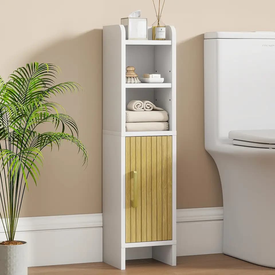 Small Bathroom Storage Corner Floor Cabinet Narrow Toilet Paper Cabinet