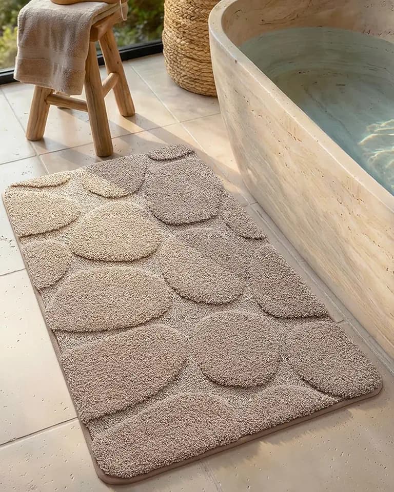 Color&Geometry Bathroom Rugs Non Slip Washable, 24"x44" Long Bath Mats Absorbent, Light Brown Shower Mat Outside Shower Quick Dry Bathmat for Bathroom Sink Laundry Room