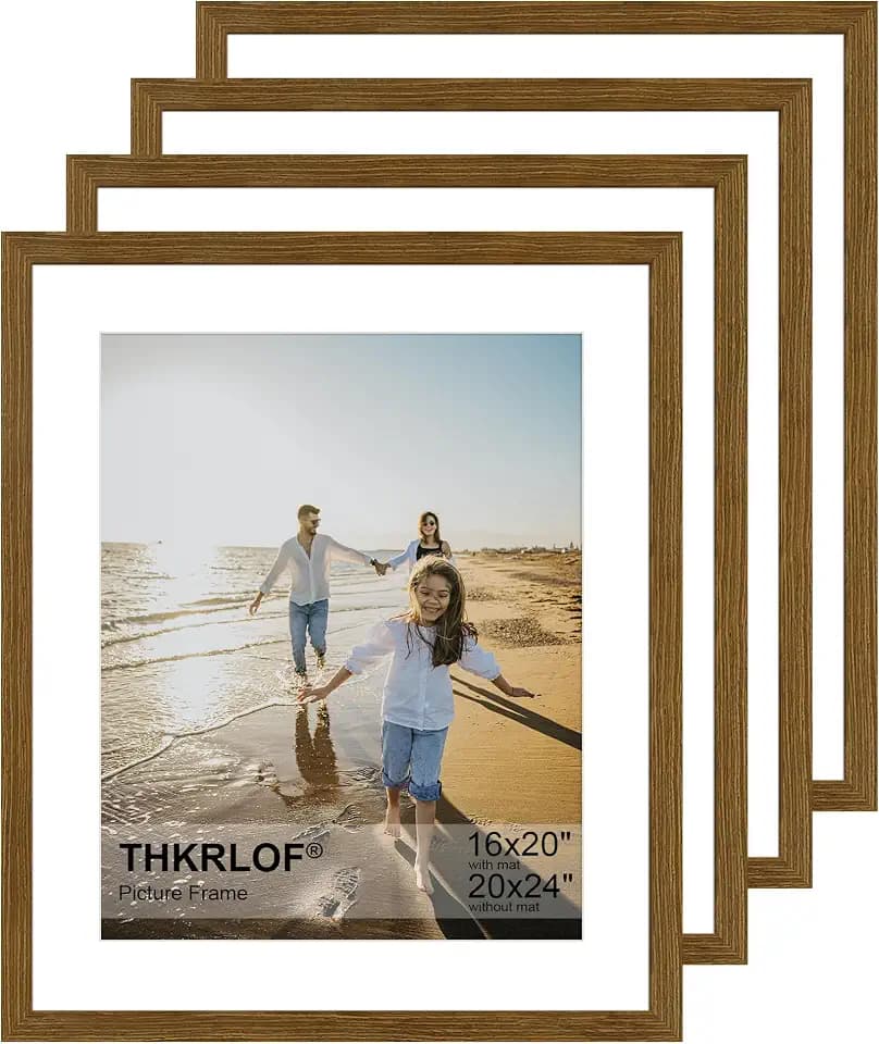 20x24 Picture Frame Set of 4, Wooden Poster Frames with 16x20 Mat for Wall Display,Brown