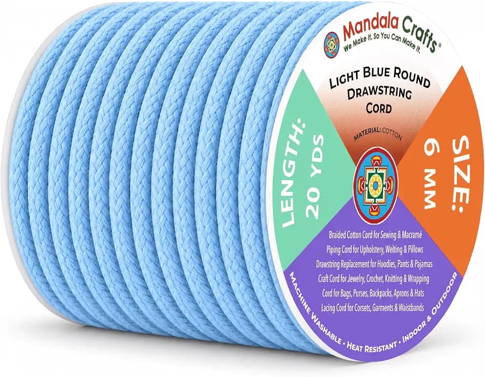 Mandala Crafts 6mm Light Blue Replacement Drawstring Cords Macrame Rope