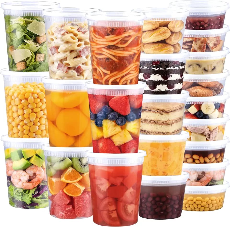BYSNOW 60 Sets Deli Containers with Lids - 32/16/8 oz, 20 of Each Size