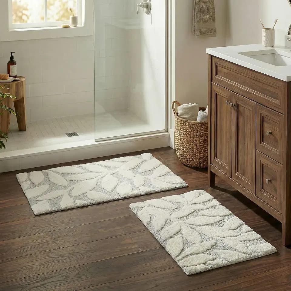 Lavish Home Bathroom Rug Set, Gray, 2-Piece-Set, 35”x22”/25”x18”