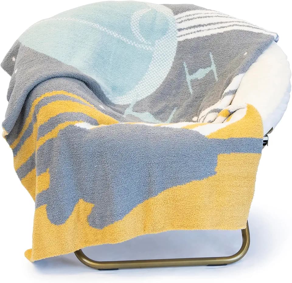 Jay Franco Star Wars Feather Knit Fluffy Throw Blanket - Death Star and Millennium Falcon Fuzzy Blanket Measures 50 x 60 inch, Super Soft Lightweight Bedding