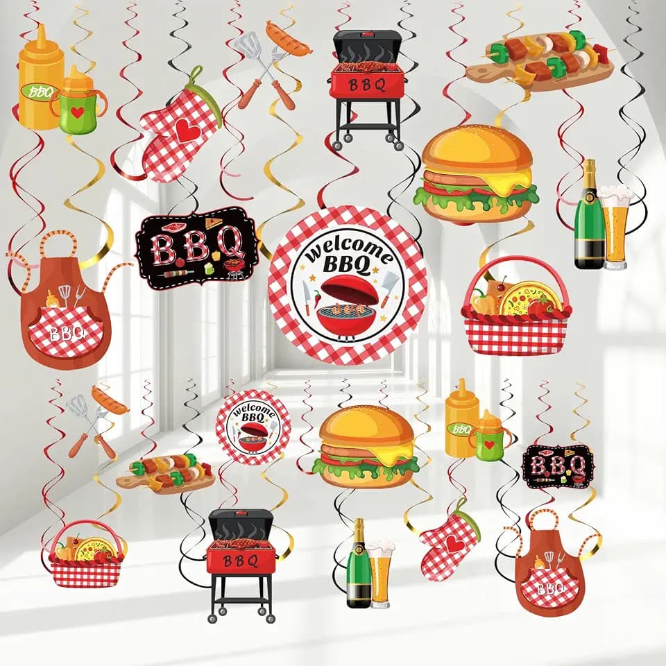 Ireer 52 Pcs Summer Picnic Party Hanging Decor Picnic Hanging Swirls