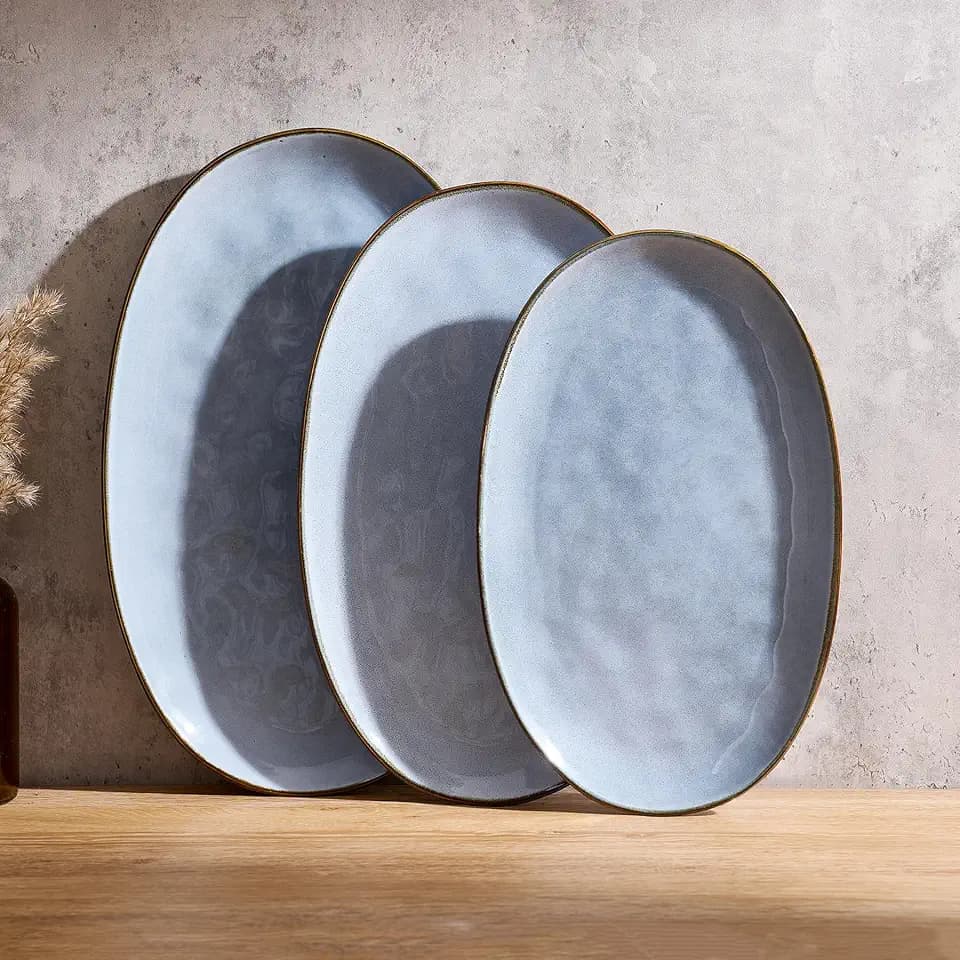 famiware Serving Platters Set of 3 Sizes - Oval, Blue
