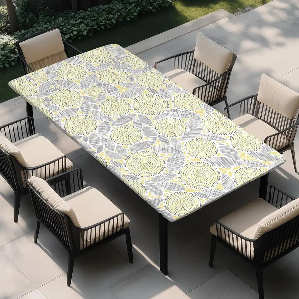 Rectangle Table Cloth, Elastic Waterproof Fitted Tablecloths Fits Rectangle 6ft Tables for Camping, Indoor and Outdoor, 30"x48", Leaves Collage