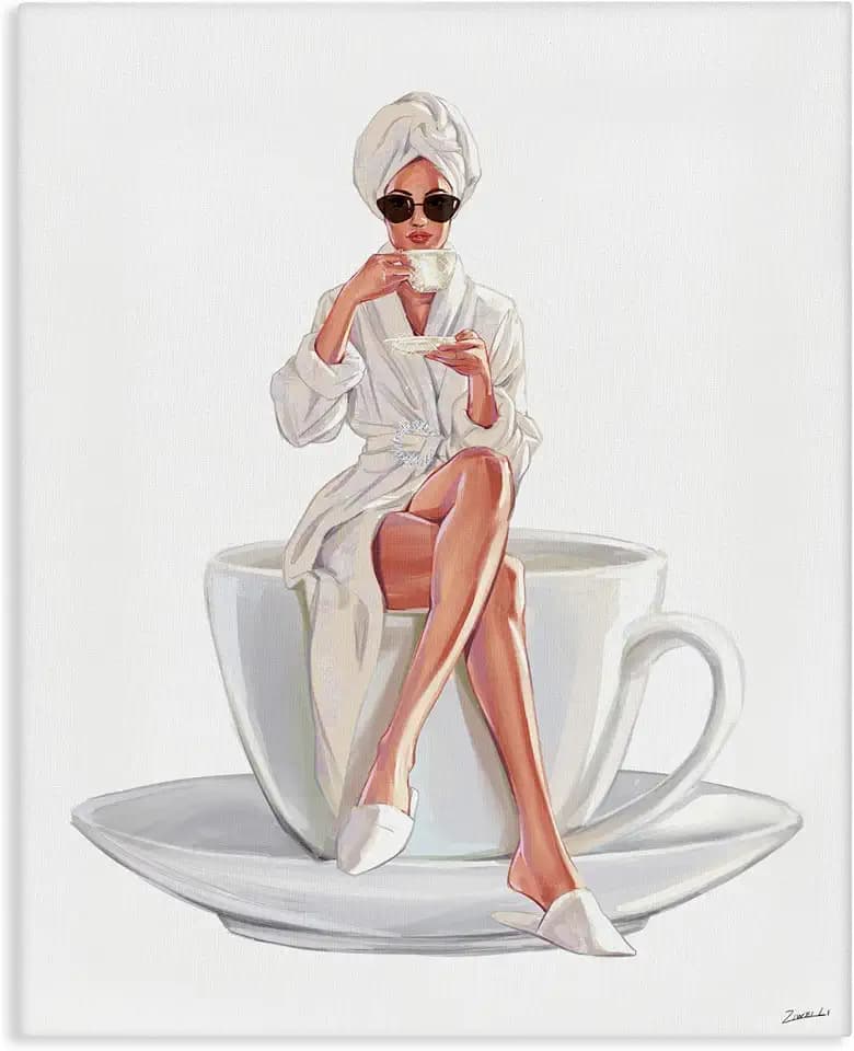 Morning Coffee Glam Woman Robe, 30 x 40 Inch Canvas Wall Art