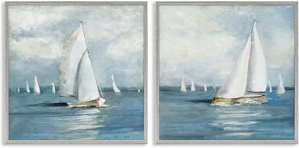 'Sailboat Fleet Vessels'| 2pc Framed Giclee Art Set 2