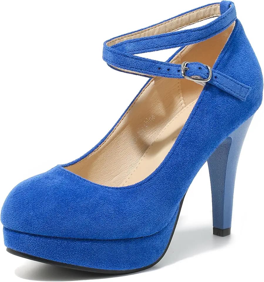 fereshte Women's Platform Pumps, Ankle Strap, High Heel, Closed Toe, Party Wedding Dress Shoes