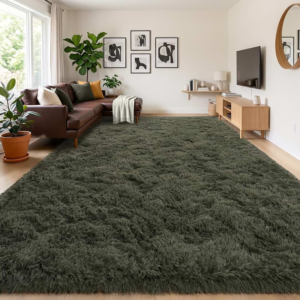 Area Rugs for Living Room, Soft Shaggy Carpets for Living Room, Fuzzy Rugs for Kids' Room, Perfect Decor for Modern Home Olive Green 5x7 Feet