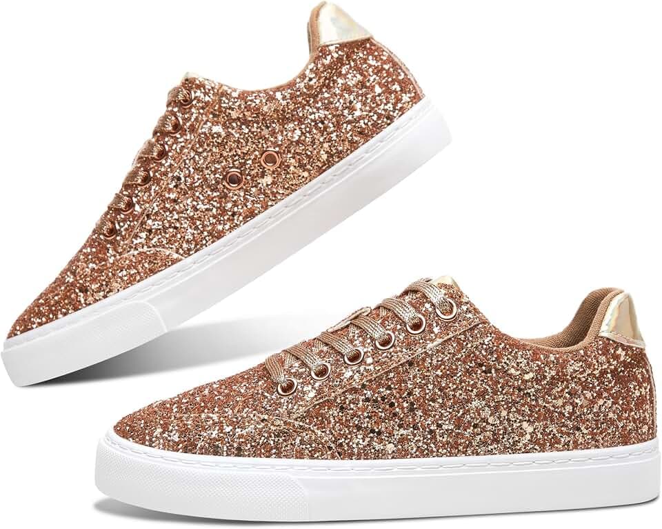 Jeekopeg Glitter Sparkly Fashion Sneakers Shoes Shiny Casual Shoes Bling Sequin Concert Low Cut Lace up Shoes