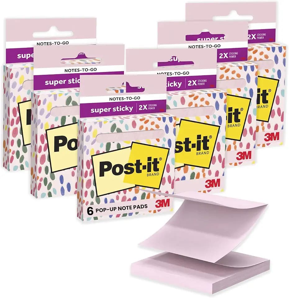 Post-it Super Sticky Notes-to-go Pop-Up Notes, 3 x 3 in, Pink Salt, 6 Pads