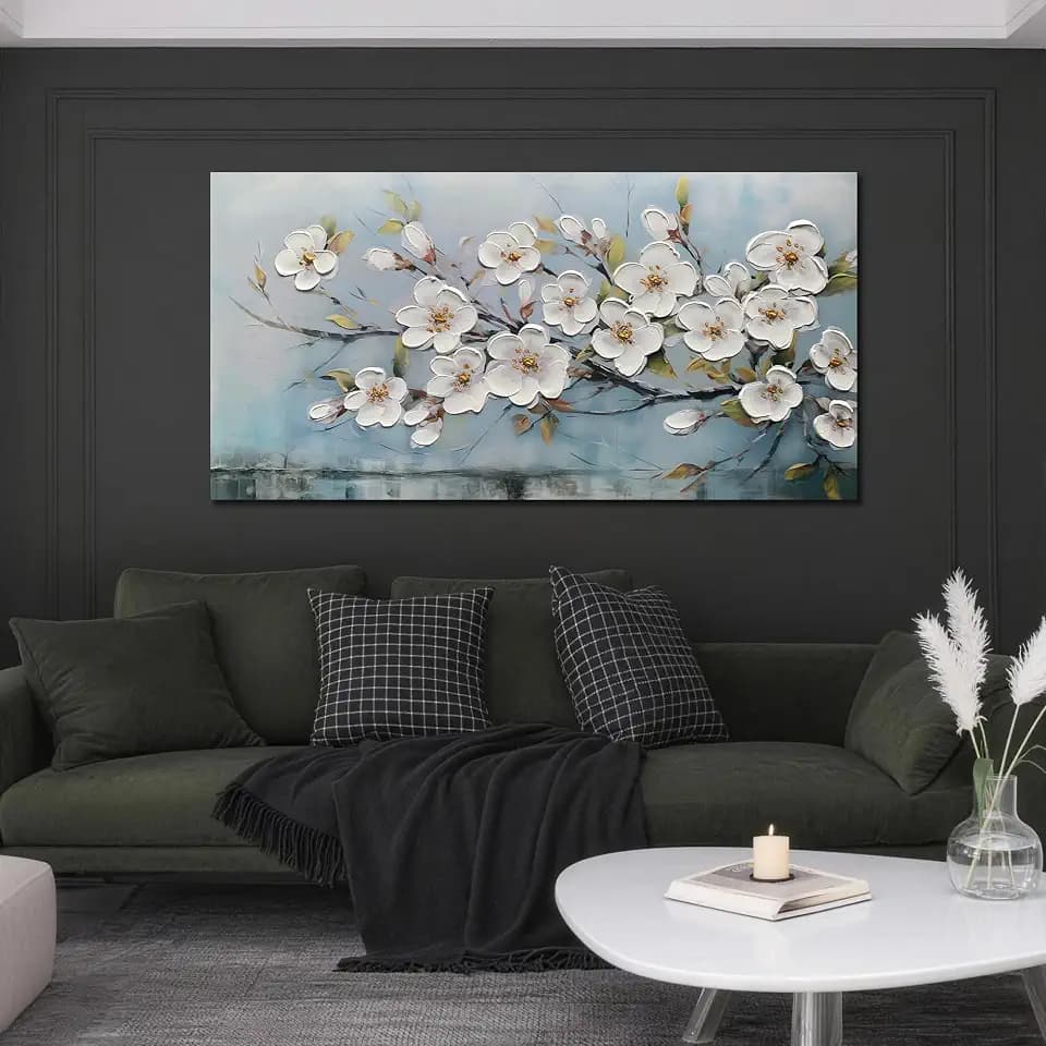 Anolyfi Cherry Blossom Flowers Textured Wall Art for Living Room 58"x29"