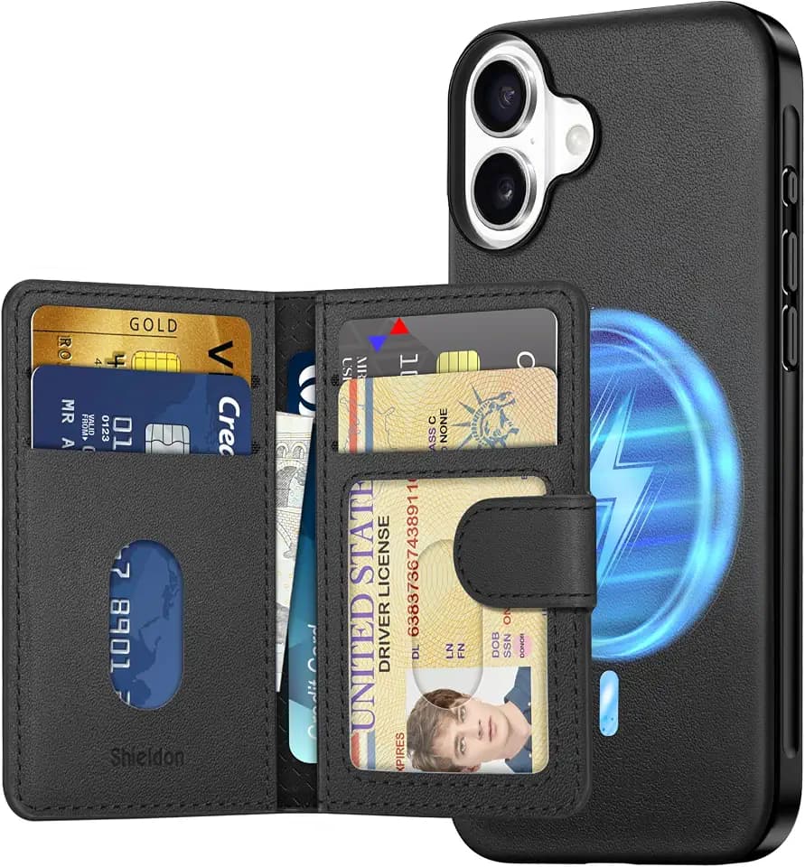 SHIELDON Abnehmbar Wallet Hülle für iPhone 16 Plus 6,7", Schwarz